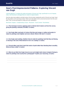 Free Van Gogh Activity Sheet | Year 5 Core | BookFlik