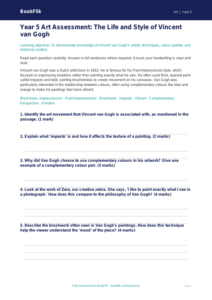 Free Van Gogh Assessment | Year 5 Core | BookFlik