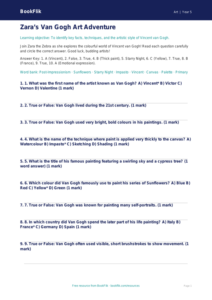 Free Van Gogh Quiz | Year 5 Core | BookFlik
