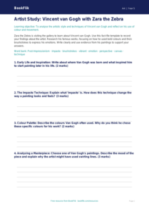Free Van Gogh Art Worksheet | Year 5 Lesson Plan | BookFlik