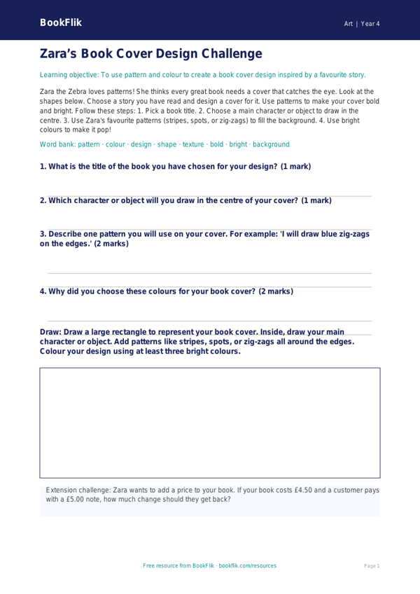 Free World Book Day Art Activity Sheet | Year 4 Supported | BookFlik worksheet preview — Art World Book Day Art