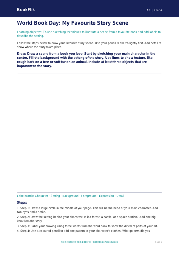 Free World Book Day Art Drawing Sheet | Year 4 Supported | BookFlik worksheet preview — Art World Book Day Art