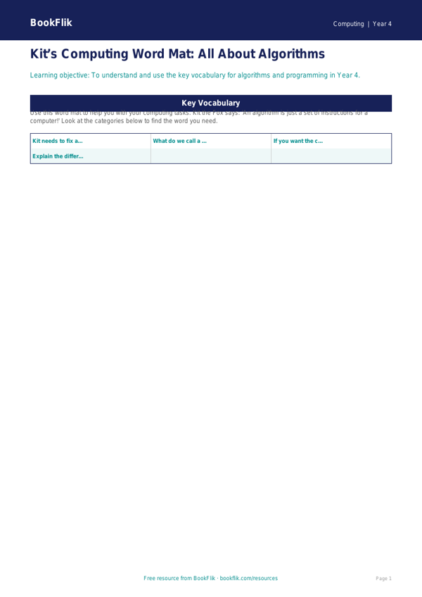 Free Algorithms Word Mat | Year 4 Supported | BookFlik worksheet preview — Computing Algorithms