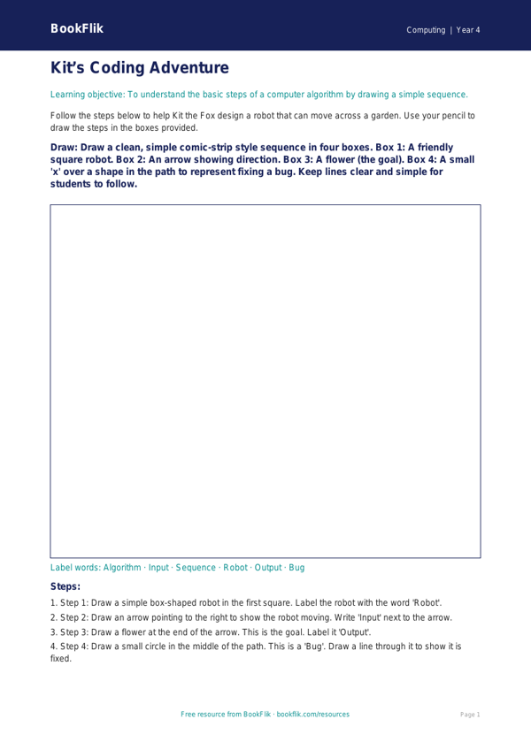 Free Coding Drawing Sheet | Year 4 Supported | BookFlik worksheet preview — Computing Coding