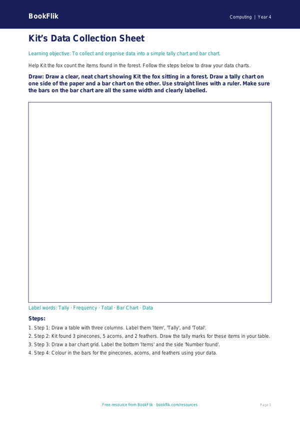 Free Data Handling Drawing Sheet | Year 4 Supported | BookFlik worksheet preview — Computing Data Handling