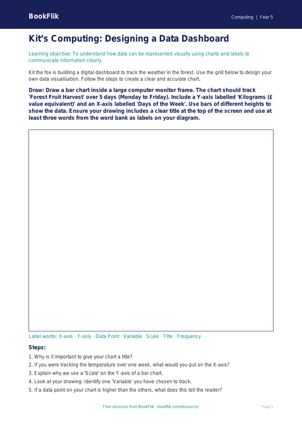 Free Data Handling Drawing Sheet | Year 5 Core | BookFlik worksheet preview — Computing Data Handling