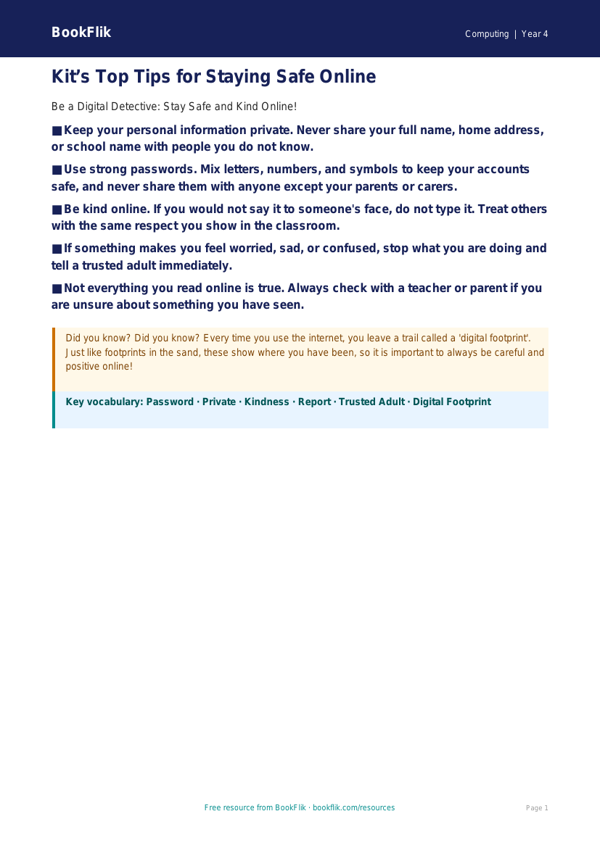 Free E-Safety Poster Worksheet | Year 4 Lesson Resource | BookFlik worksheet preview — Computing E Safety