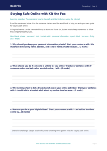 Free E-Safety Writing Frame | Year 4 Supported | BookFlik