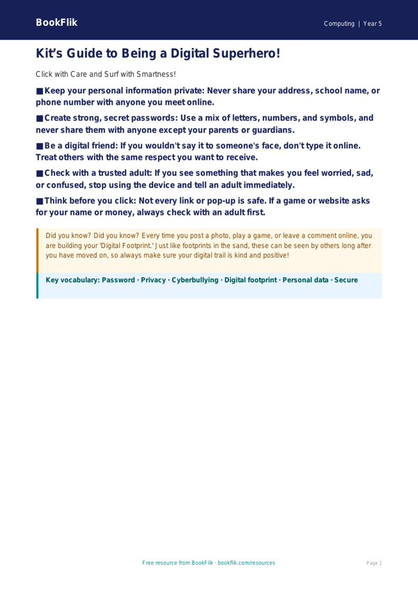 Free E-Safety Poster Worksheet | Year 5 Computing | BookFlik worksheet preview — Computing E Safety
