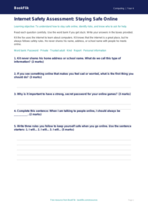 Free Internet Safety Assessment | Year 4 Supported | BookFlik