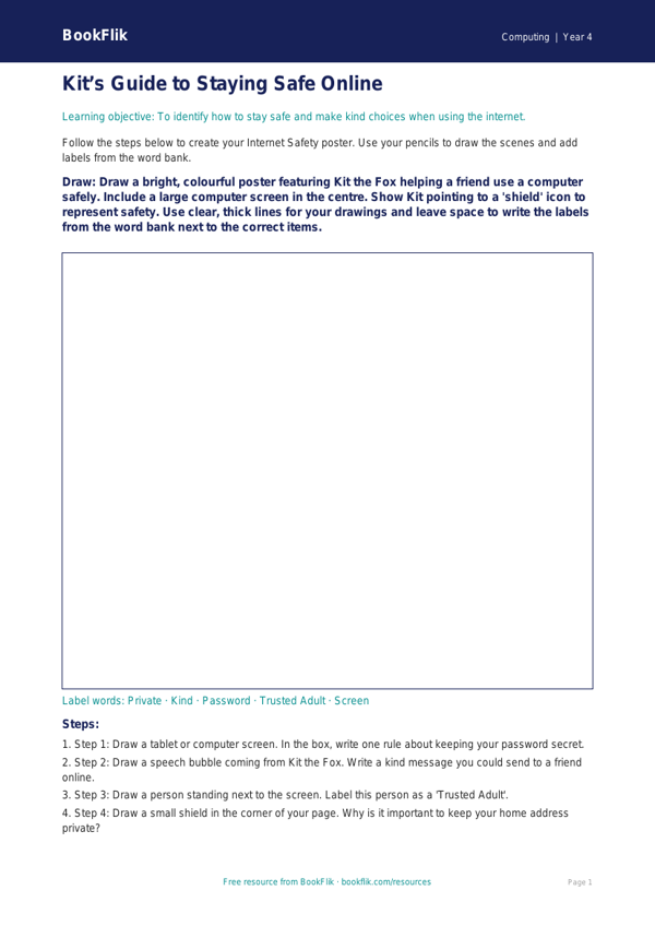 Free Internet Safety Drawing Sheet | Year 4 Supported | BookFlik worksheet preview — Computing Internet Safety