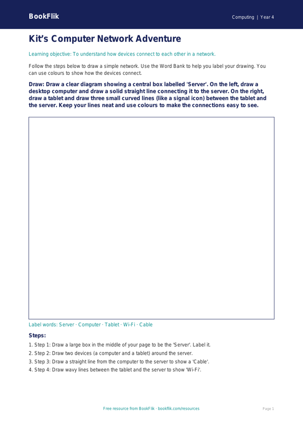 Free Networks Drawing Sheet | Year 4 Supported | BookFlik worksheet preview — Computing Networks
