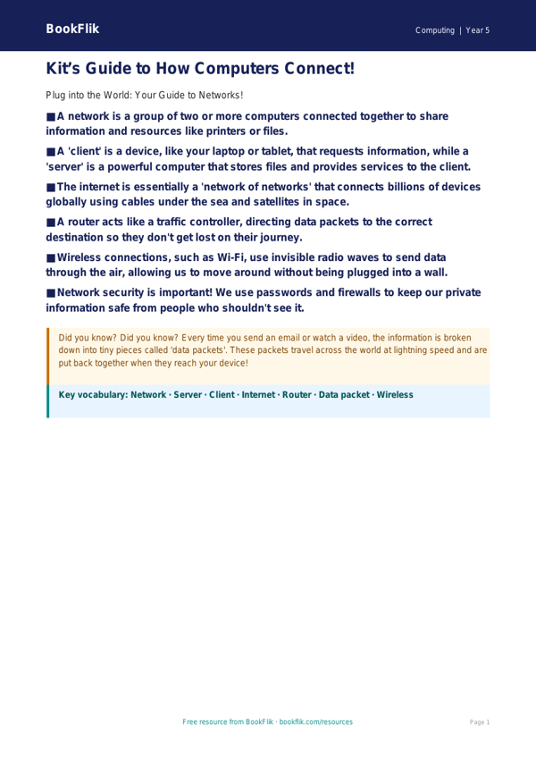 Free Networks Poster | Year 5 Core | BookFlik worksheet preview — Computing Networks