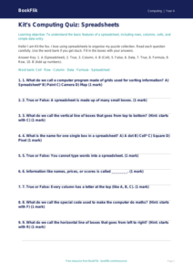 Free Spreadsheets Quiz | Year 4 Supported | BookFlik