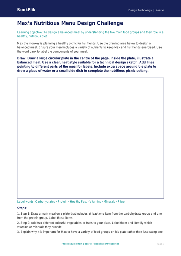 Free Cooking Nutrition Drawing Sheet | Year 4 Greater Depth | BookFlik worksheet preview — Design-Technology Cooking Nutrition