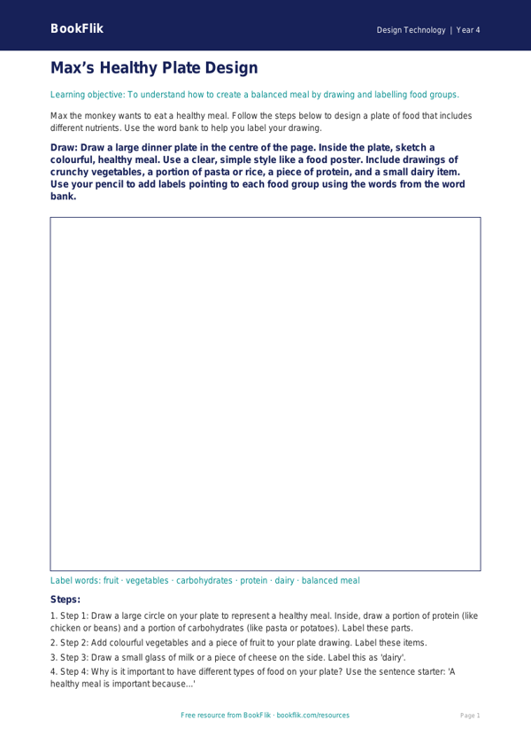 Free Cooking Nutrition Drawing Sheet | Year 4 Supported | BookFlik worksheet preview — Design-Technology Cooking Nutrition