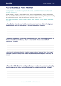 Free Cooking Nutrition Template | Year 4 Greater Depth | BookFlik