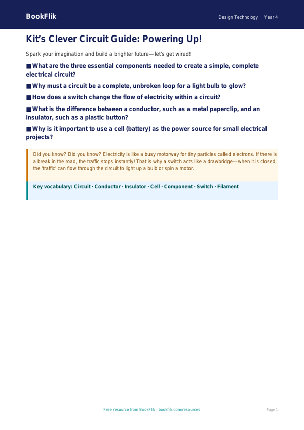 Free Electronics Poster | Year 4 Greater Depth | BookFlik worksheet preview — Design-Technology Electronics