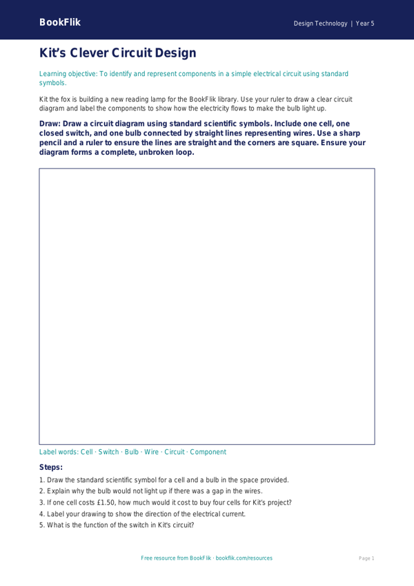 Free Electronics Drawing Sheet | Year 5 Core | BookFlik worksheet preview — Design-Technology Electronics