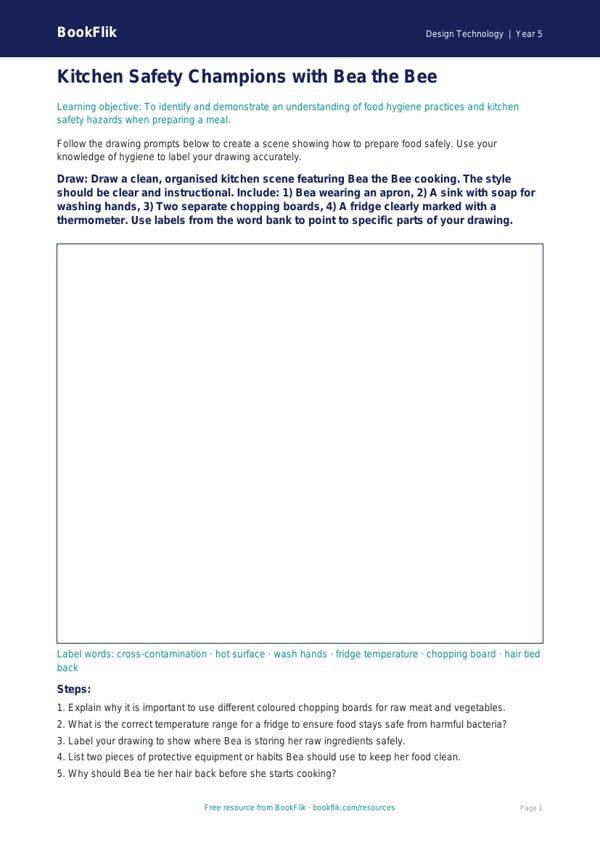 Free Food Hygiene Drawing Sheet | Year 5 Core | BookFlik worksheet preview — Design-Technology Food Hygiene