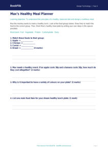 Free Healthy Meals Activity Sheet | Year 4 Supported | BookFlik