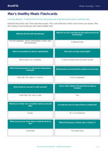 Free Healthy Meals Flashcards | Year 4 Supported | BookFlik