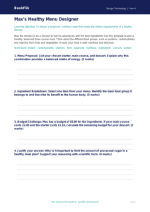 Free Healthy Meals Template | Year 4 Greater Depth | BookFlik