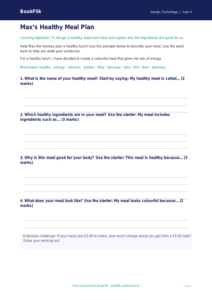 Free Healthy Meals Writing Frame | Year 4 Supported | BookFlik
