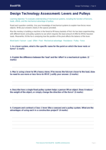 Free Levers And Pulleys Assessment | Year 4 Greater Depth | BookFlik