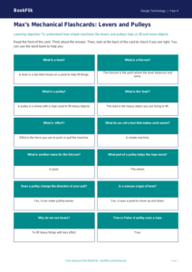 Free Levers And Pulleys Flashcards | Year 4 Supported | BookFlik