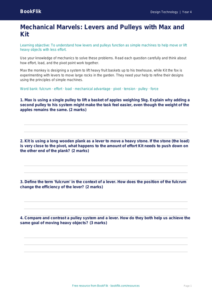 Free Levers And Pulleys Worksheet | Year 4 Greater Depth | BookFlik