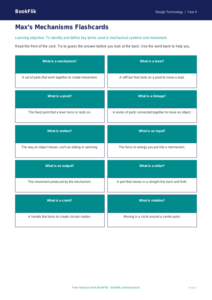 Free Mechanisms Flashcards | Year 4 Supported | BookFlik