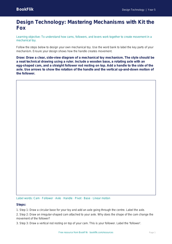 Free Mechanisms Drawing Sheet | Year 5 Core | BookFlik worksheet preview — Design-Technology Mechanisms