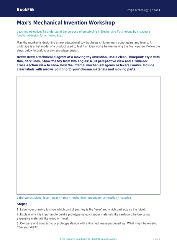 Free Prototyping Drawing Sheet | Year 4 Greater Depth | BookFlik worksheet preview — Design-Technology Prototyping