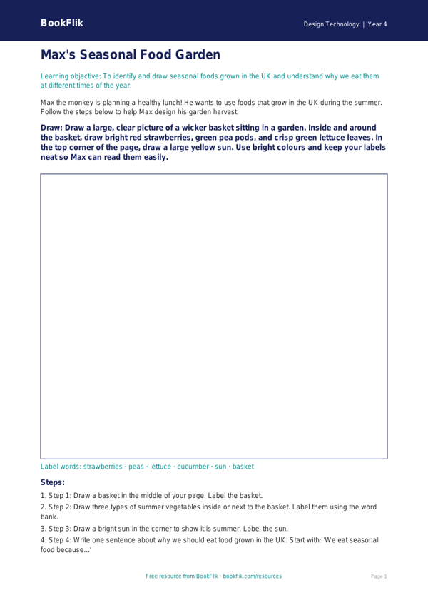 Free Seasonal Food Drawing Sheet | Year 4 Supported | BookFlik worksheet preview — Design-Technology Seasonal Food