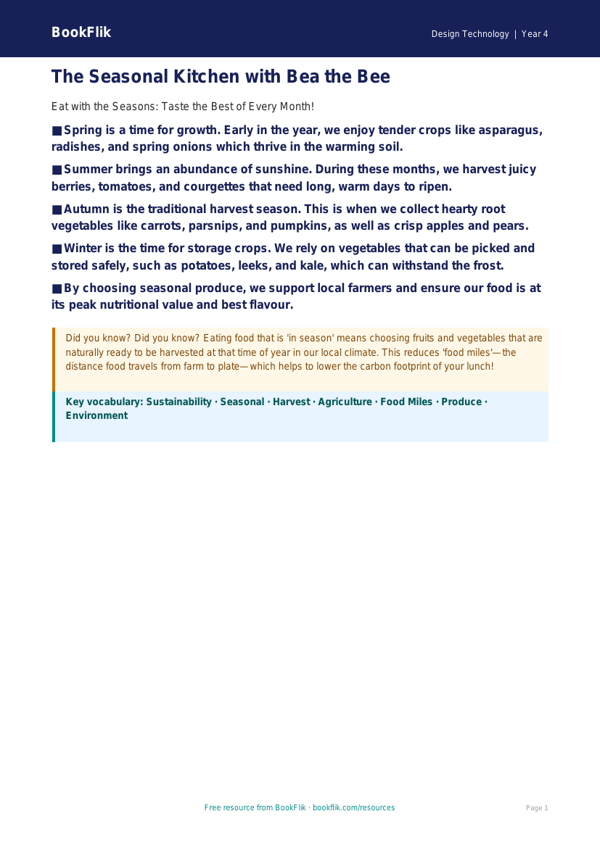 Free Seasonal Food Poster | Year 4 Greater Depth | BookFlik worksheet preview — Design-Technology Seasonal Food