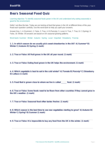 Free Seasonal Food Quiz | Year 4 Supported | BookFlik