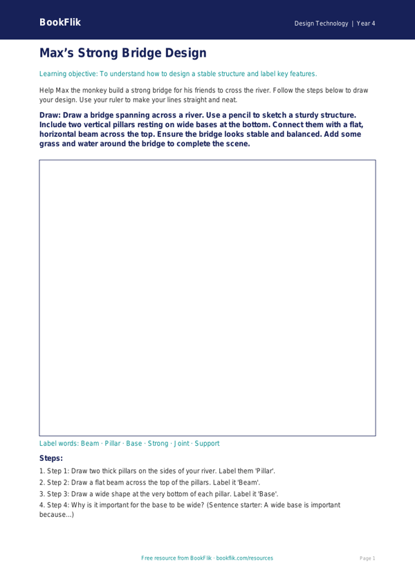Free Structures Drawing Sheet | Year 4 Supported | BookFlik worksheet preview — Design-Technology Structures