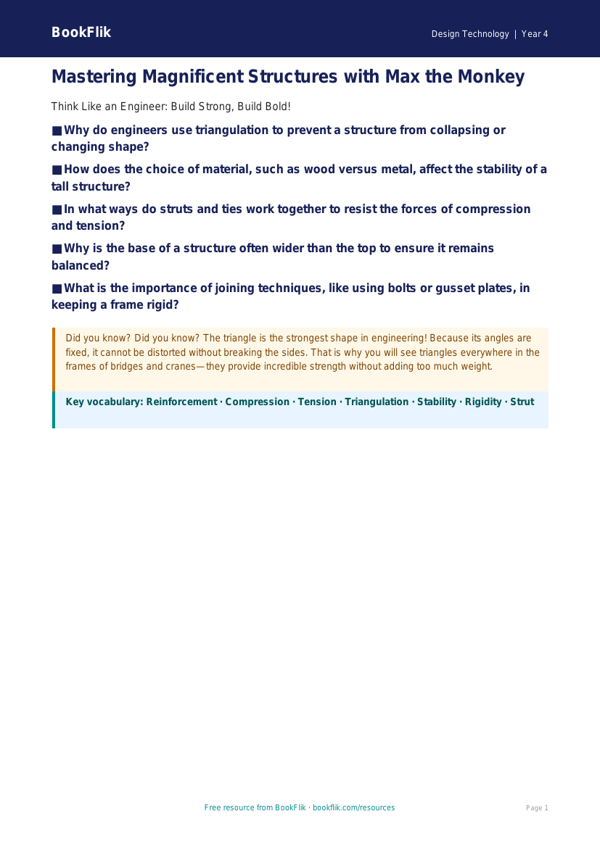 Free Structures Poster | Year 4 Greater Depth | BookFlik worksheet preview — Design-Technology Structures