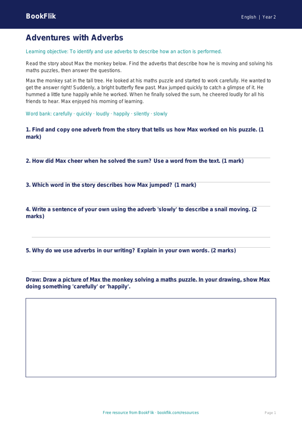 Free Adverbs Track Sheet | Year 2 Core | BookFlik worksheet preview — English Adverbs