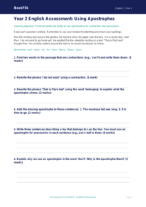 Free Apostrophes Assessment | Year 2 Core | BookFlik
