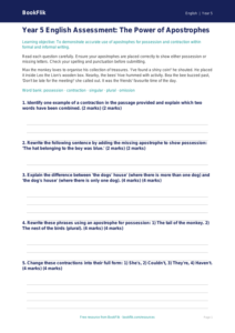 Free Apostrophes Assessment | Year 5 Core | BookFlik