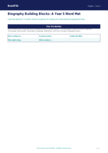 Free Biography Word Mat | Year 5 Core | BookFlik