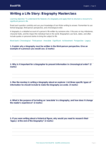 Free Biography Worksheet | Year 5 Core | BookFlik