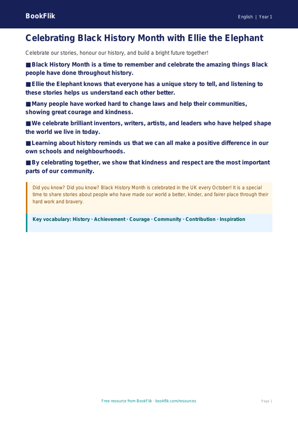 Free Black History Month Poster | Year 1 Core | BookFlik worksheet preview — English Black History Month