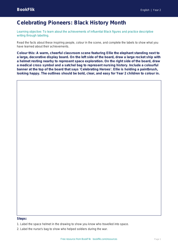 Free Black History Month Colouring Page | Year 2 Core | BookFlik worksheet preview — English Black History Month
