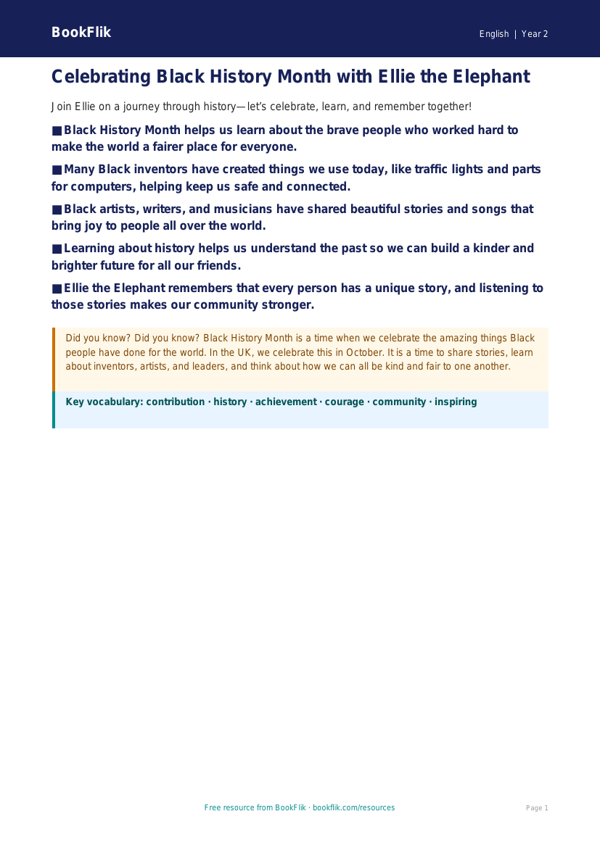 Free Black History Month Poster | Year 2 Core | BookFlik worksheet preview — English Black History Month