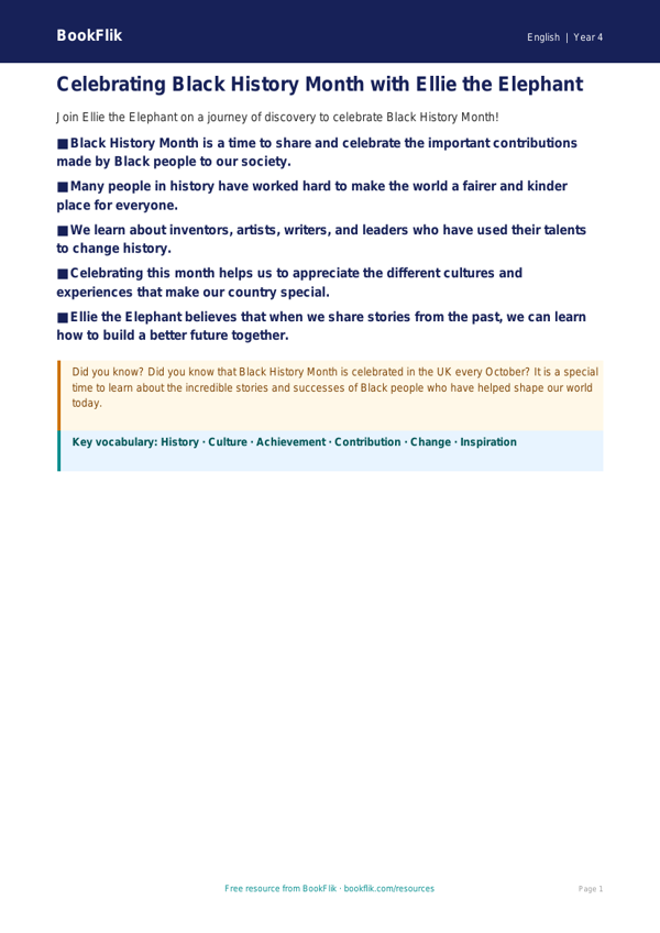Free Black History Month Poster | Year 4 Supported | BookFlik worksheet preview — English Black History Month