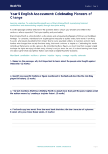 Free Black History Month Assessment | Year 5 Core | BookFlik