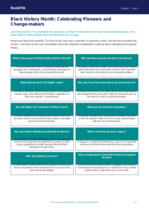 Free Black History Month Flashcards | Year 5 Core | BookFlik